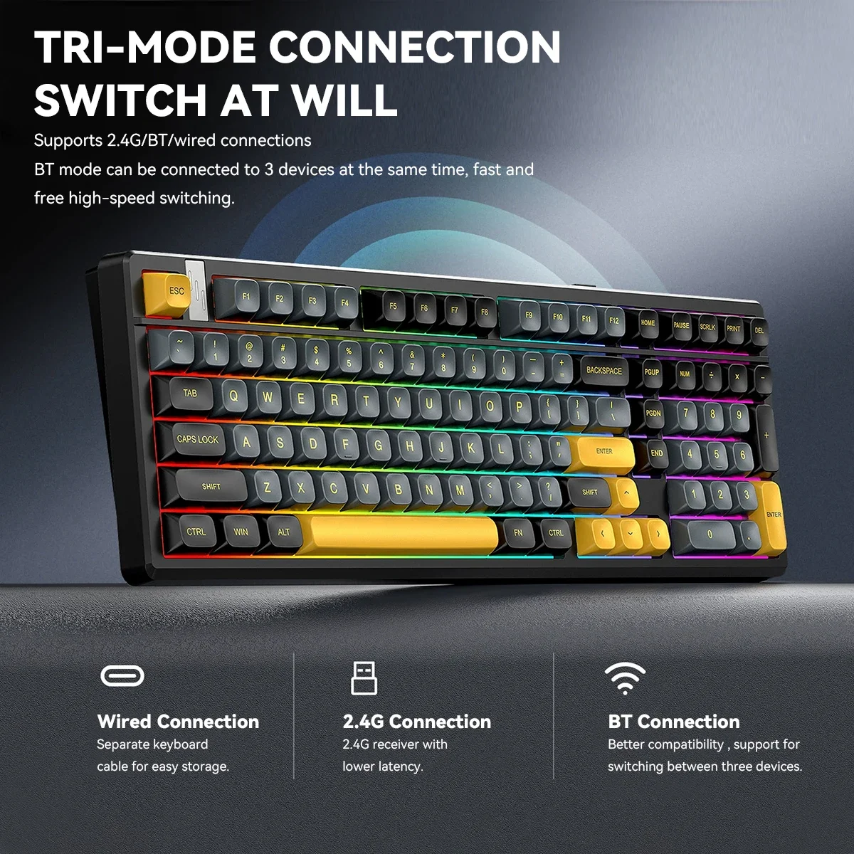 Gaming Keyboard Thocky - 球状 PBT キーキャップ、Thocky サウンドプロファイル、RGB バックライト、PC 用