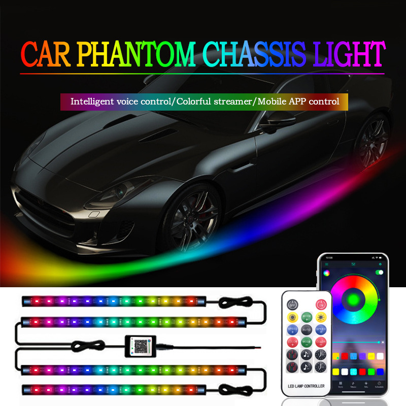 Rgb Underglow Strip - 車用フレキシブルアンダーグローライトLEDアンダーボディリモコンアプリ制御Bluetooth RGBネオンライト雰囲気ランプ車内装飾用