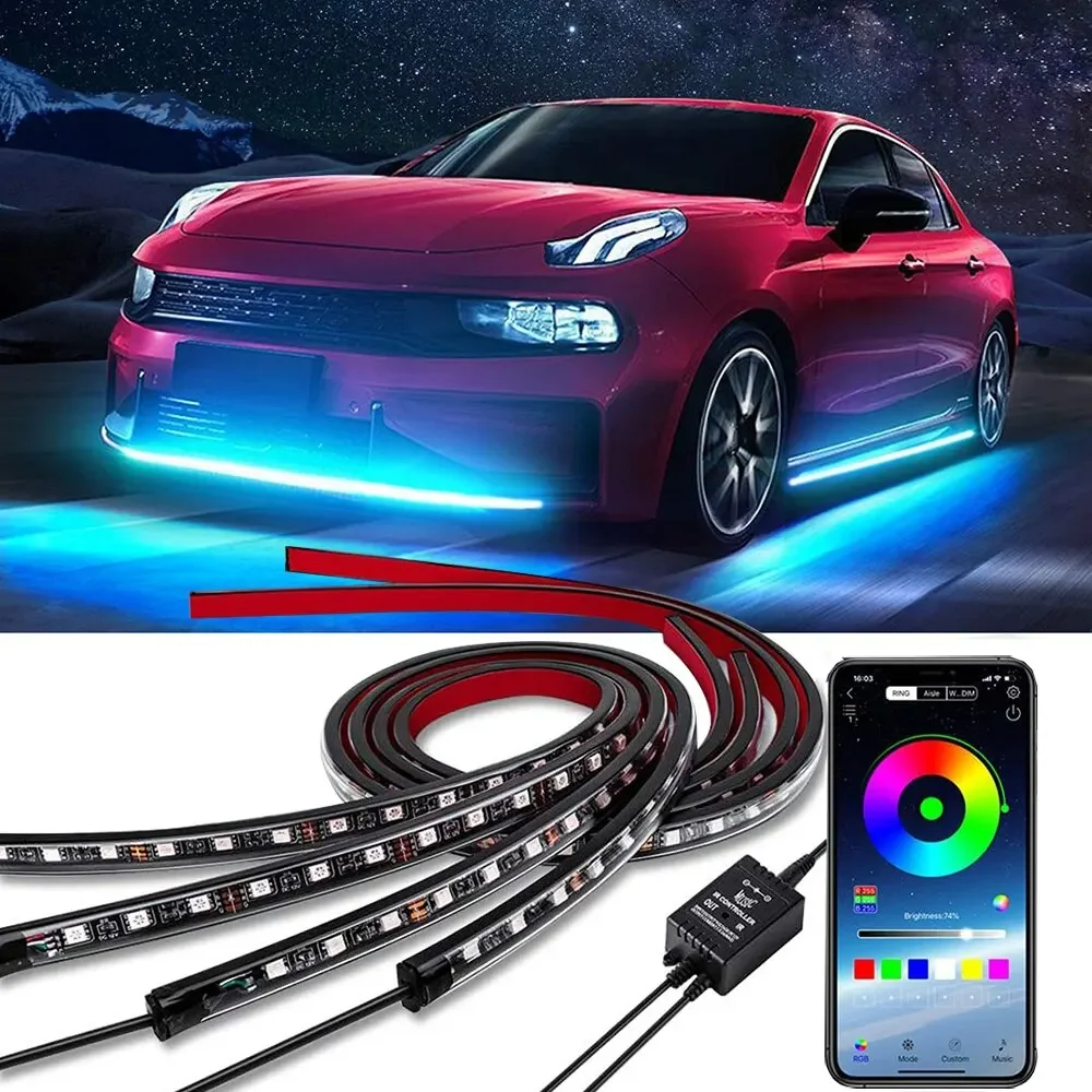 Rgb Underglow Strip - ネオンLED RGB車体下部ライト リモコン/アプリ制御 フレキシブル防水LEDストリップ 車体下部装飾ランプ