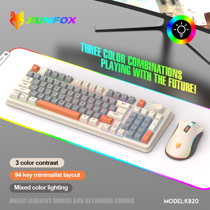 Gaming Keyboard Bundle - USBケーブル付きキーボードとマウスのセット,照明付き,デスクトップ,ラップトップ,家庭,オフィス,女性,男性,k820
