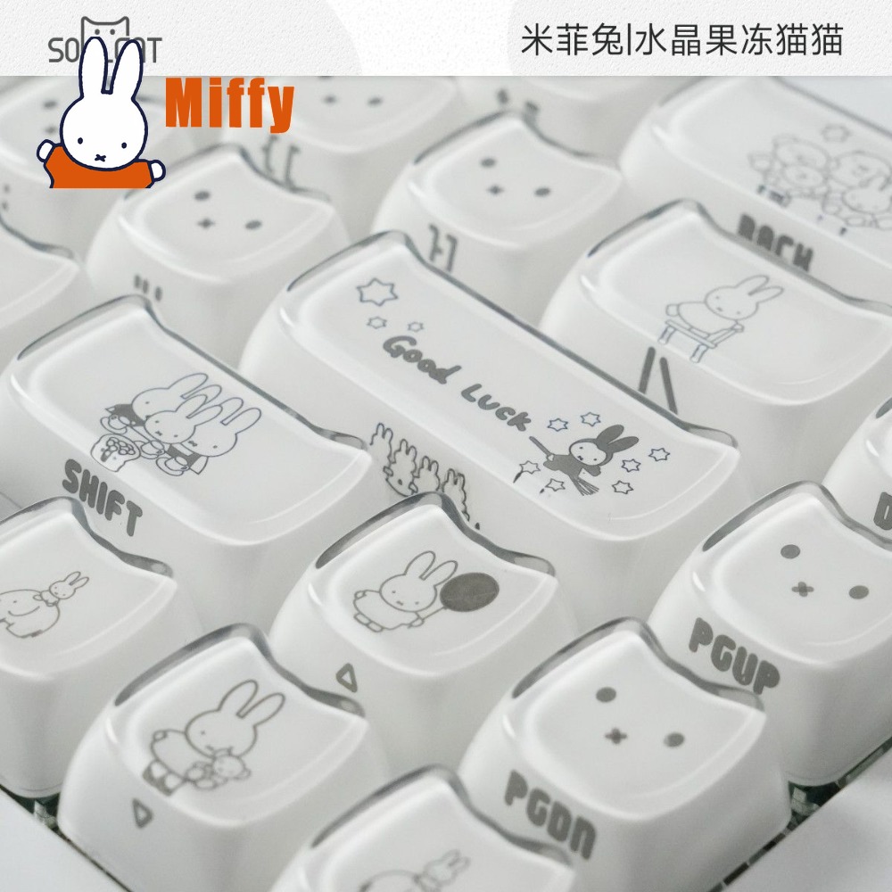 Gaming Keyboard He - かわいいミッフィーキーキャップかわいいウサギメカニカルキーボードキャップクリスタルゼリー猫耳サイドプリントデスクトップPCゲーム装飾ギフト