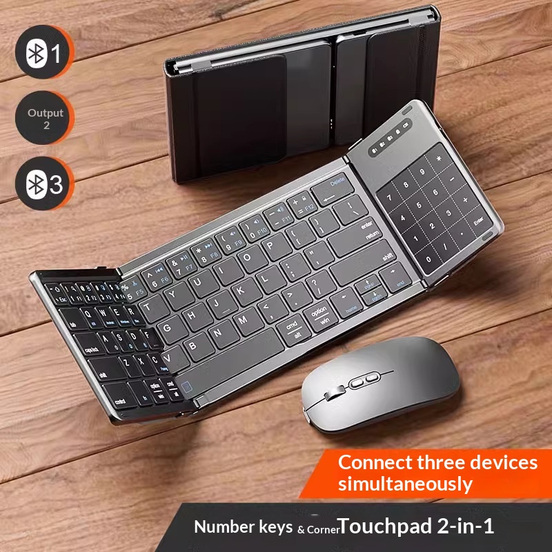 Gaming Keyboard Wireless - Mengzu 三つ折りワイヤレス Bluetooth キーボード、数値タッチパッド付き、デスクトップ、ラップトップ用の 3 つのデバイスとマウスのコンボをサポート