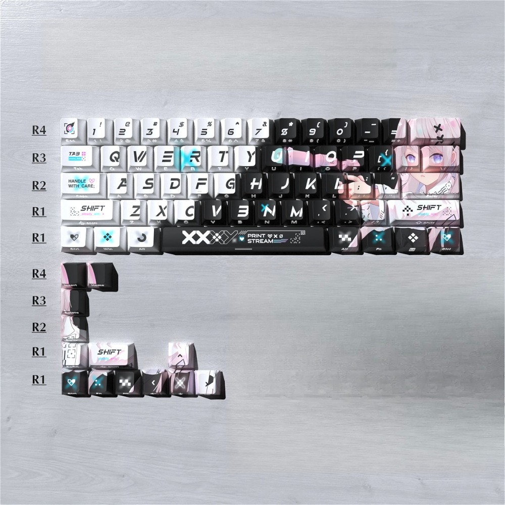 Gaming Keyboard Thocky - Wooting 60HE、60%/65% レイアウトキーボード用ダブルショットサイドプリント厚手キーキャップ