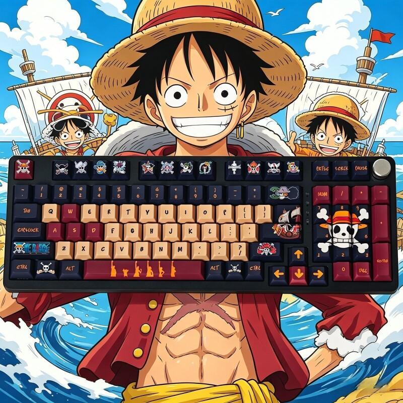 Gaming Keyboard He - バンダイワンピースモンキー D. ルフィキーキャップセット Pbt 染料昇華カスタムテーマゲーミングオフィスメカニカルキーボードオリジナルファッション