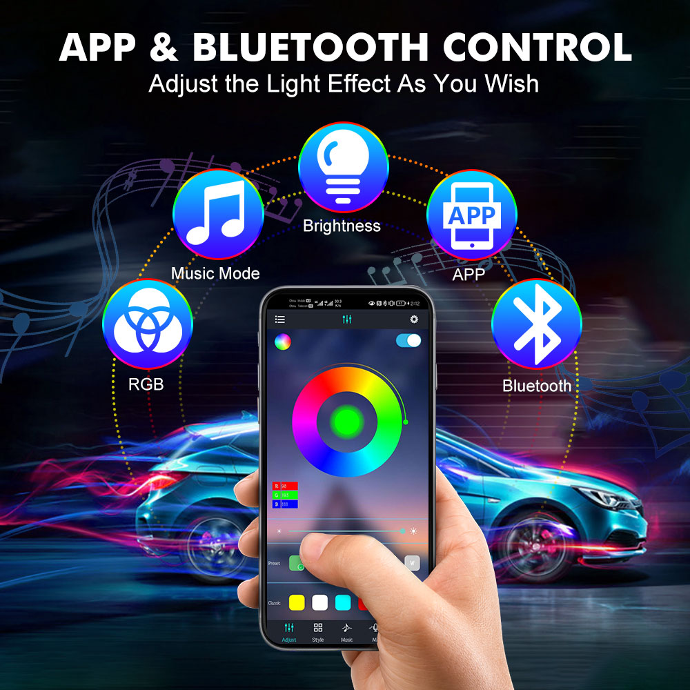 ネオンLED車内ライト APP音楽リモコン RGBアンダーグ - Rgb Underglow Strip のレビューと価格