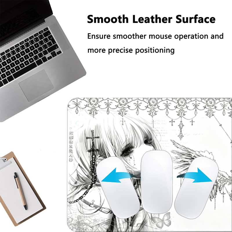 レザーマウスパッド黒白アニメ美学エンジェルガールマウスパッド - Gaming Keyboard Tactile のレビューと価格