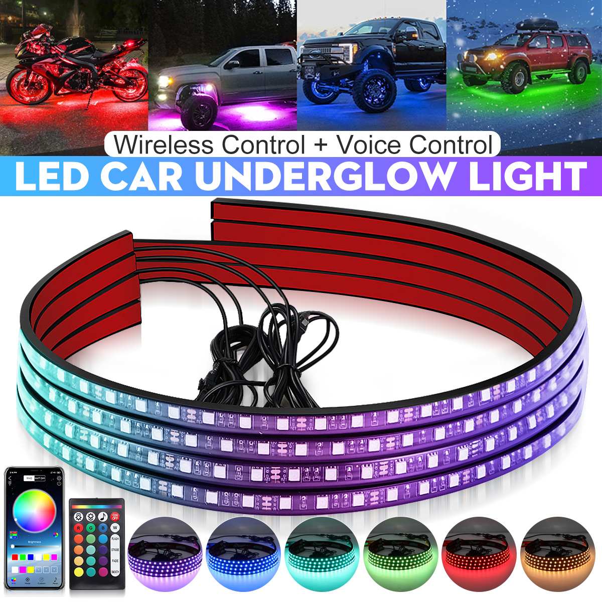 車の装飾用の柔軟なアンダーグローストリップライト,RGBネオ - Rgb Underglow Strip のレビューと価格