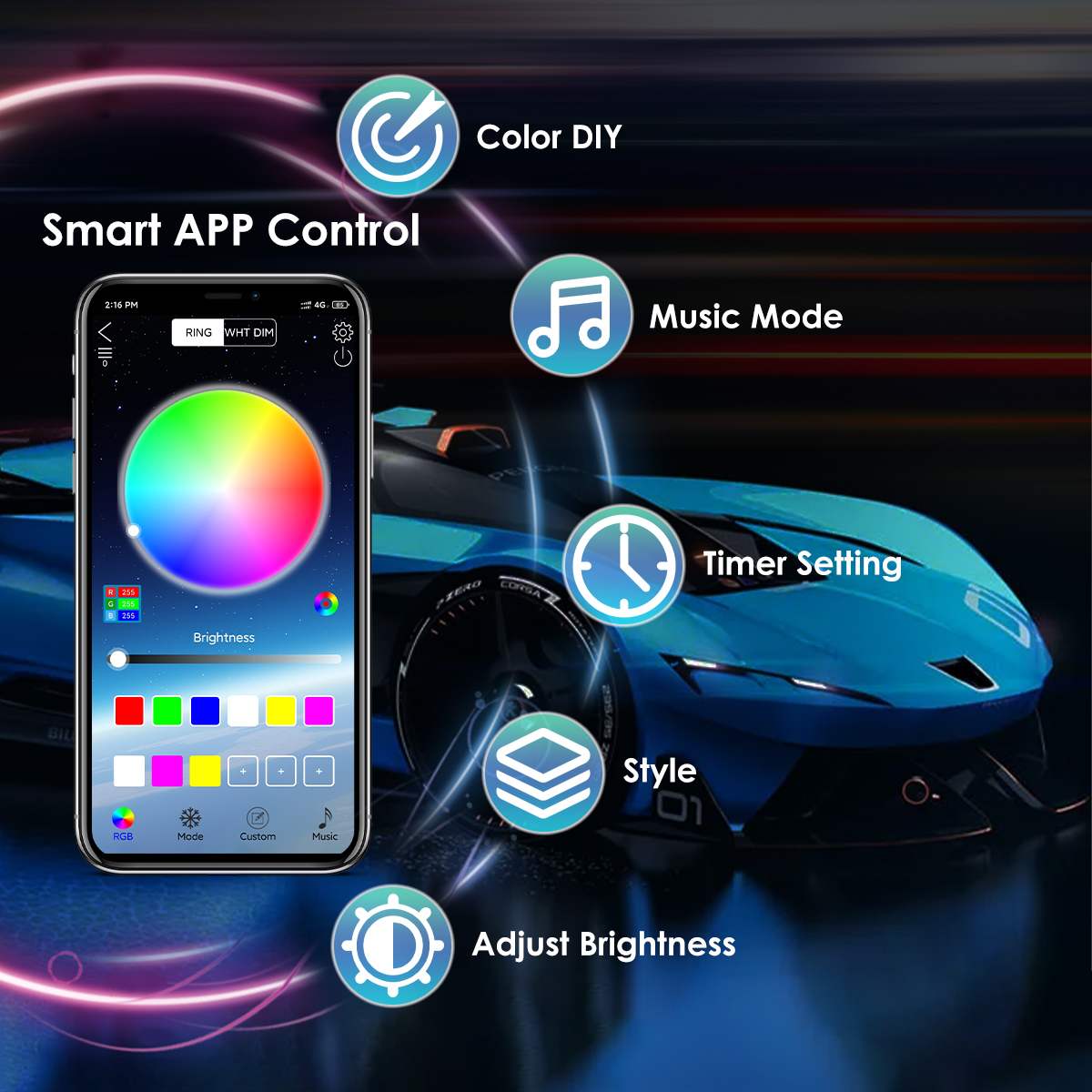 車の装飾用の柔軟なアンダーグローストリップライト,RGBネオ - Rgb Underglow Strip のレビューと価格